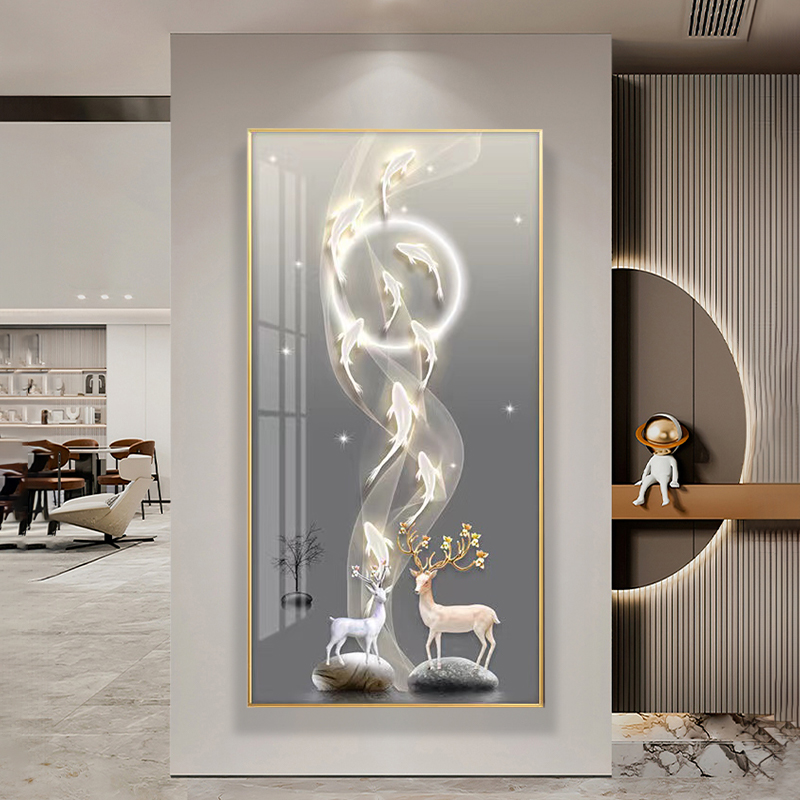 入门客厅走廊新中式玄关挂画高档现代简约高级最火晶瓷镶钻玄关画