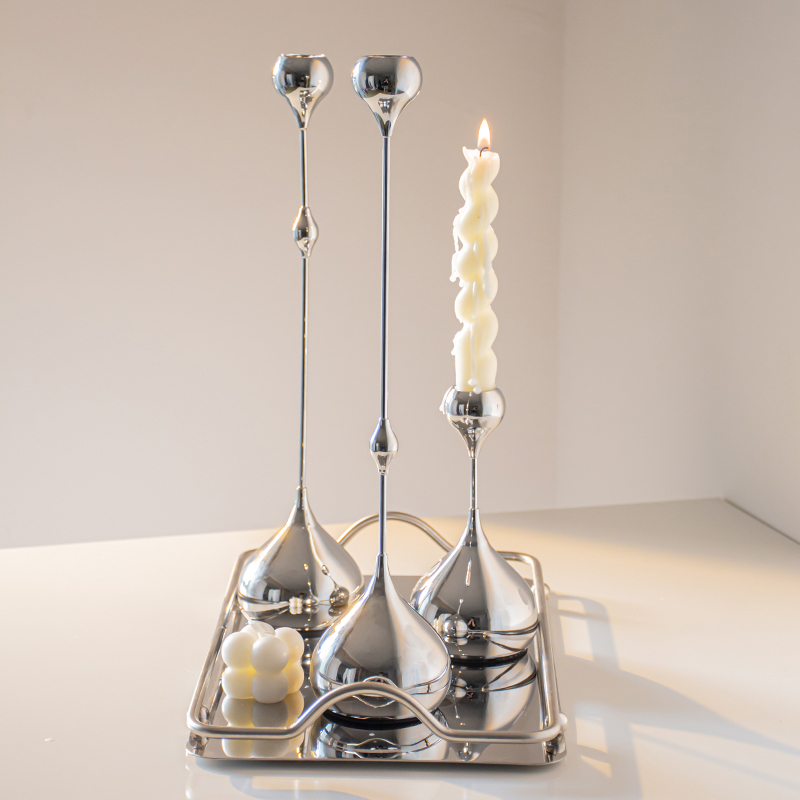 欧式高档金属水滴银色蜡烛台装饰简约家居客厅桌面餐厅工艺品摆件