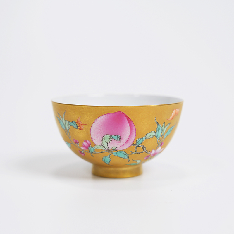 【墨舍名窑】徐窑金地四桃鸡心杯（xuyao302）