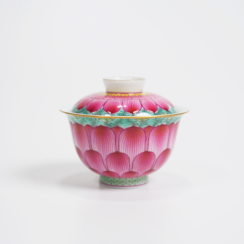 【墨舍名窑】徐窑莲纹元宝盖碗（xuyao130）