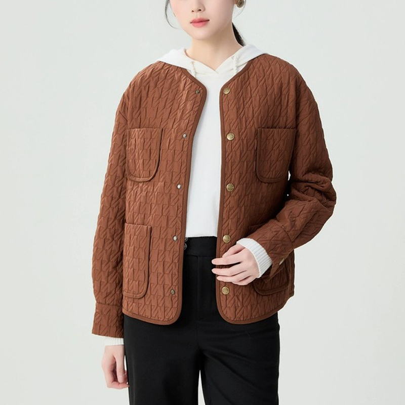 {专柜}商场同款新款秋冬季新款棉服外套女菱格短款圆领棉衣