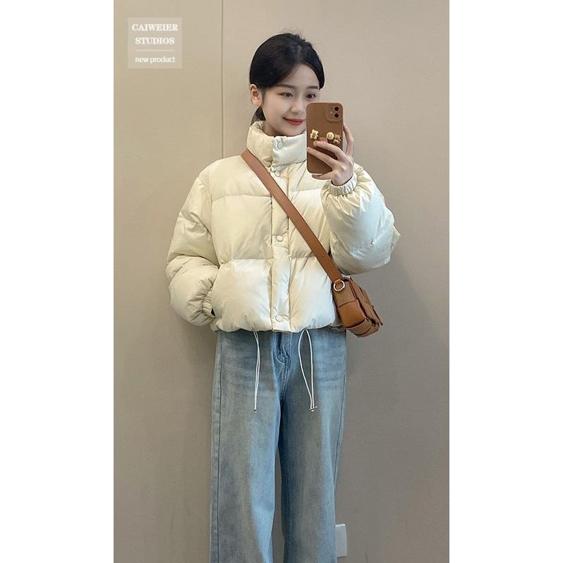白色小个子短款肯豆风优质服高领面包服小香风外套女2023新款冬季