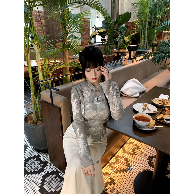 肉装小cherry 野岛青梅 新中式立领微胖拼接花边盘扣镂空设计上衣
