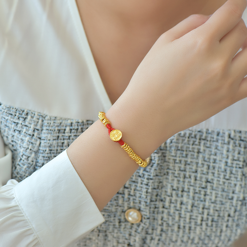 足银手链 足银古法锤纹盘缠手链女款情侣编织镶嵌手串