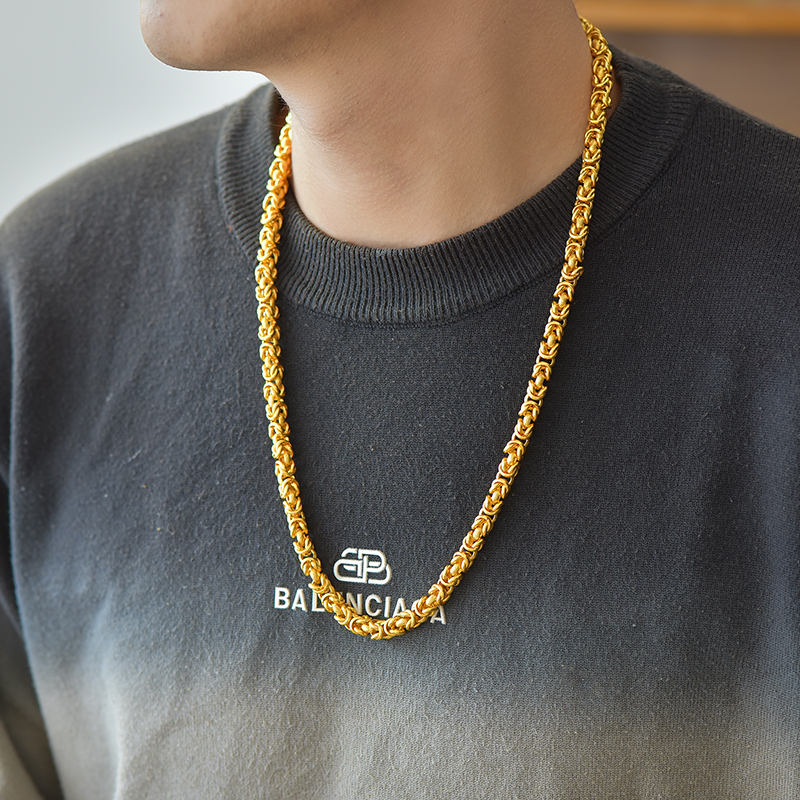 链子足银 足银男款龙骨项链麻花链长链金店同款坠链