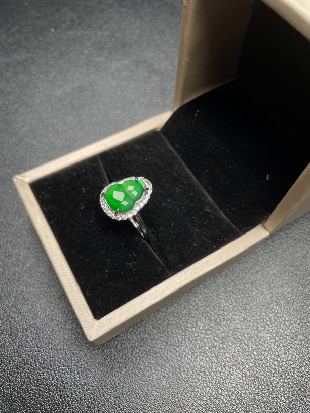 A货翡翠黄阳绿葫芦戒指圈口可调节裸石尺寸卡12.8