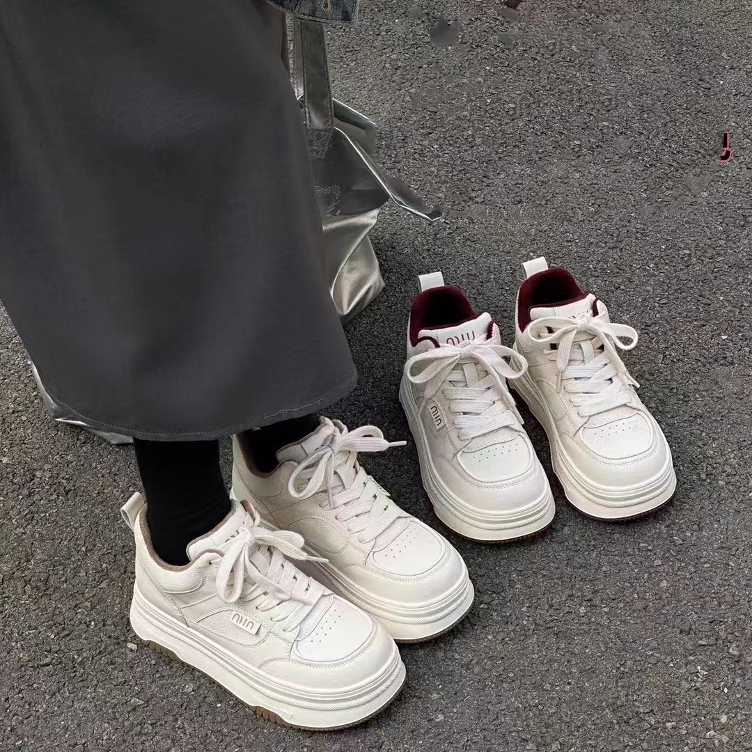 专柜正品281-131真皮小白鞋秋冬新款厚底轻便高帮加绒休闲系带鞋