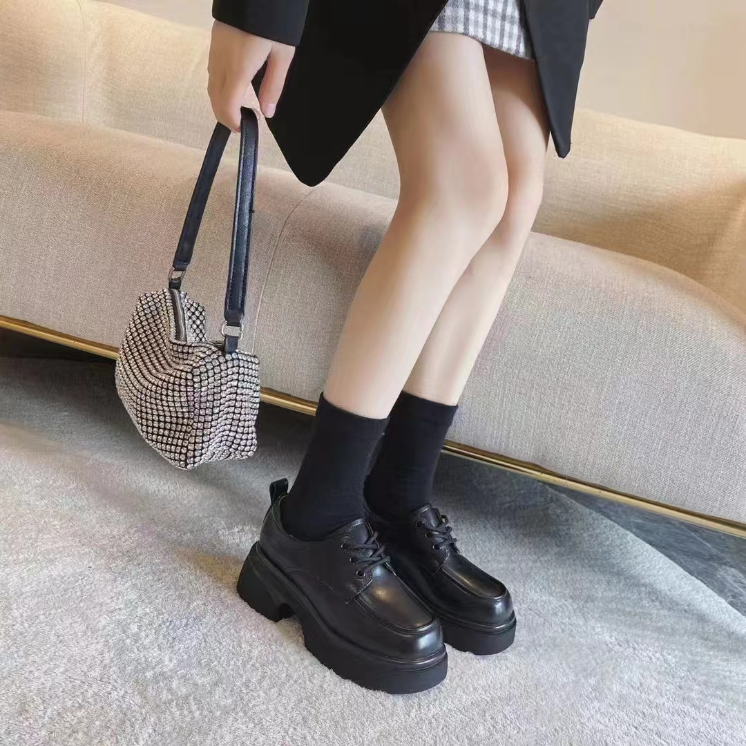 专柜正品新款T2369厚底乐福鞋复古百搭单鞋圆头英伦风小皮鞋女