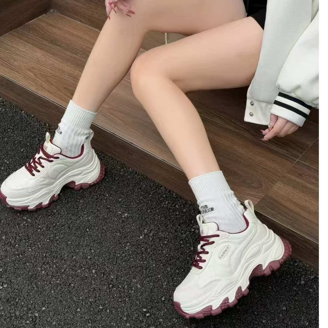 专柜正品762362真皮加绒老爹鞋女显脚小轻便厚底阿甘运动鞋休闲鞋