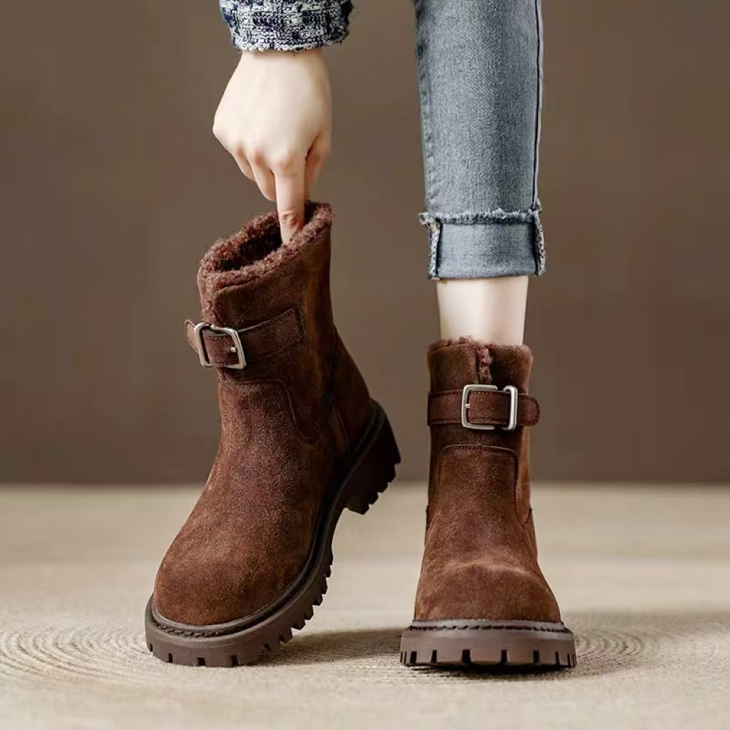 专柜正品887765冬季新款真皮磨砂休闲百搭保暖加绒棉鞋雪地靴短靴