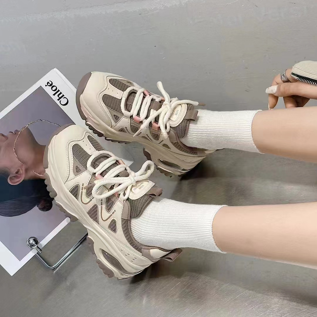 专柜正品2288111真皮厚底老爹鞋新款韩版百搭拼色系带休闲运动鞋