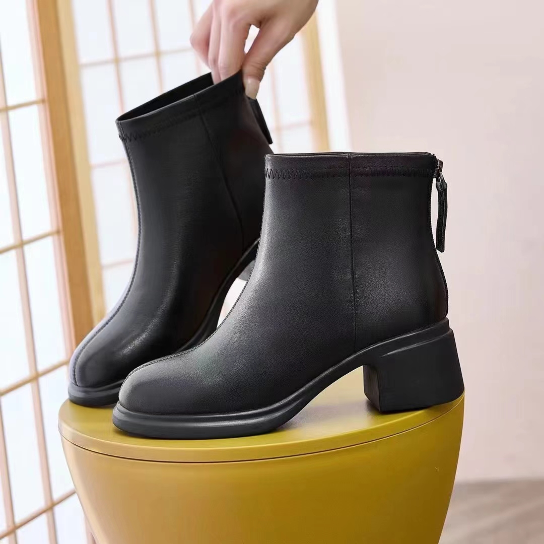 专柜正品2365-1真皮马丁短靴秋冬季时尚百搭粗跟中跟棉鞋加绒靴子