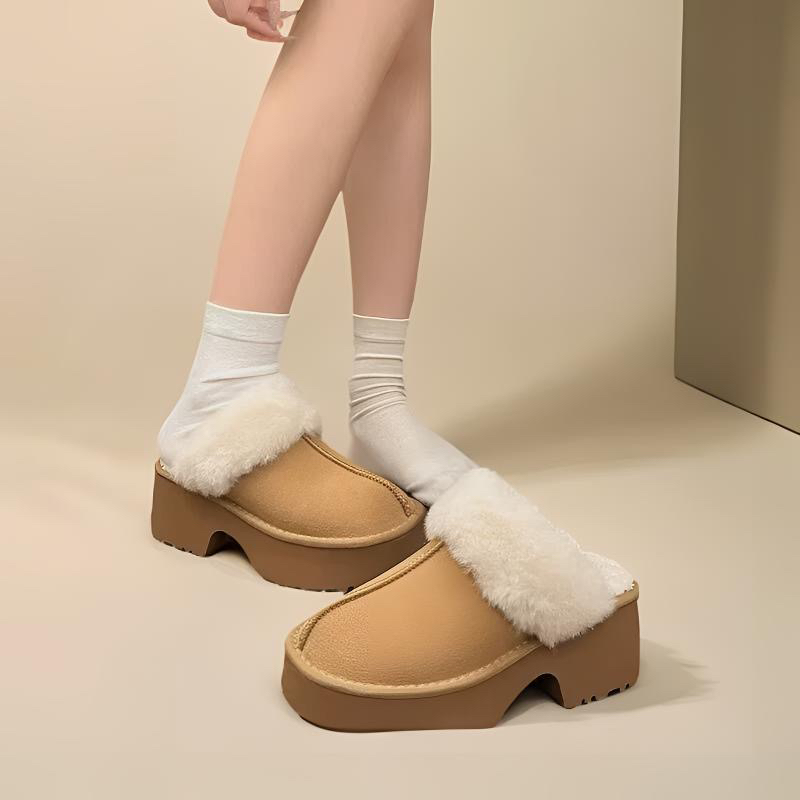 专柜正品真皮真毛女款冬季厚底包头毛毛拖鞋舒适保暖棉鞋88999