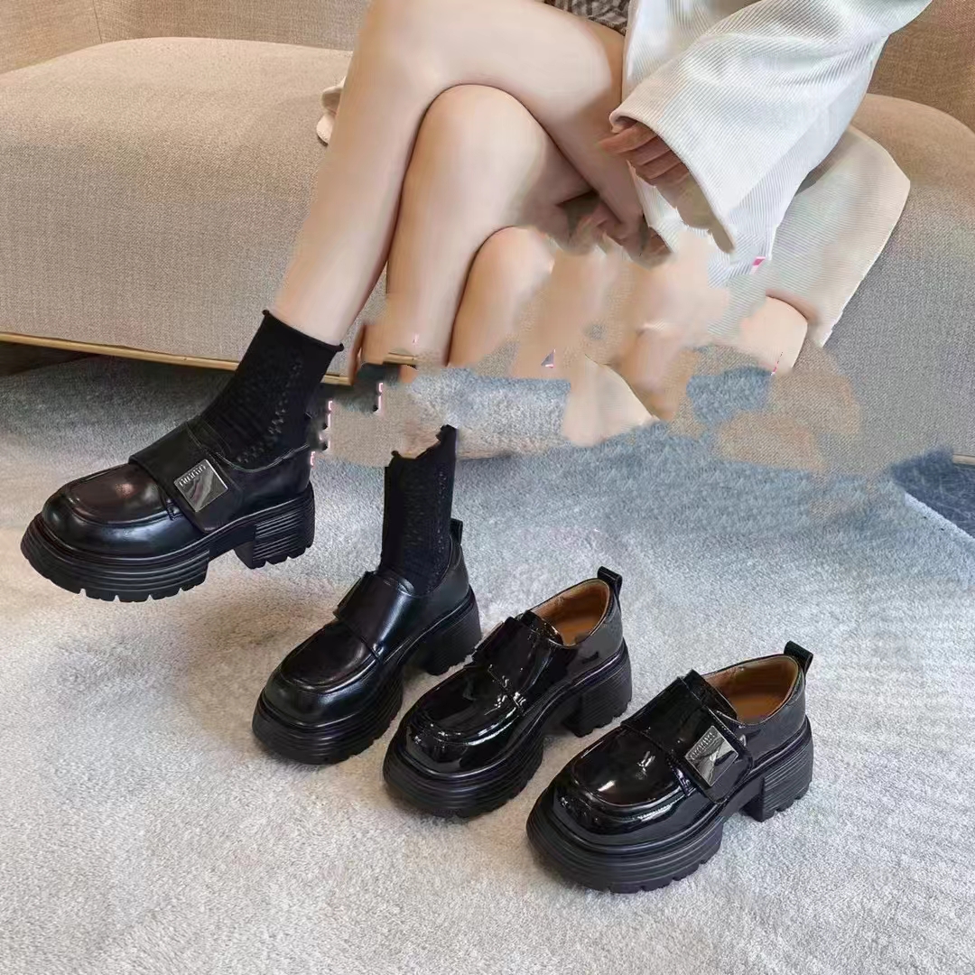 专柜正品2371真皮厚底乐福鞋女英伦风松糕黑色小皮鞋百搭粗跟单鞋