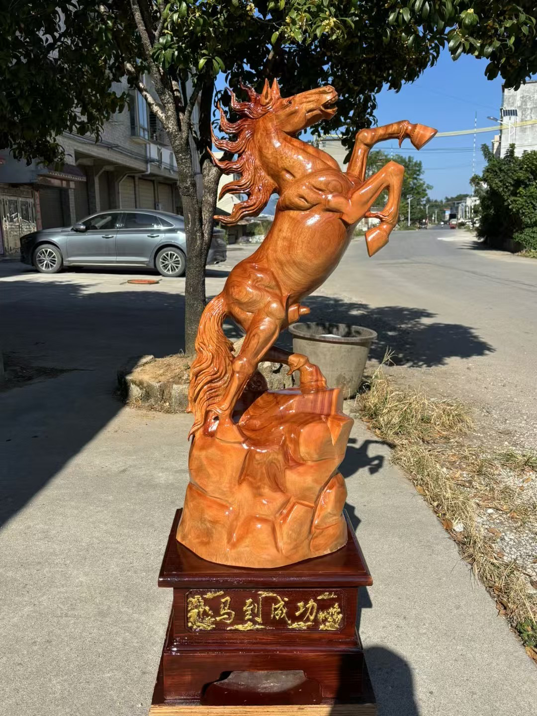 香樟木生肖马摆件木雕马到成功家居饰品根雕工艺品长60宽35高135