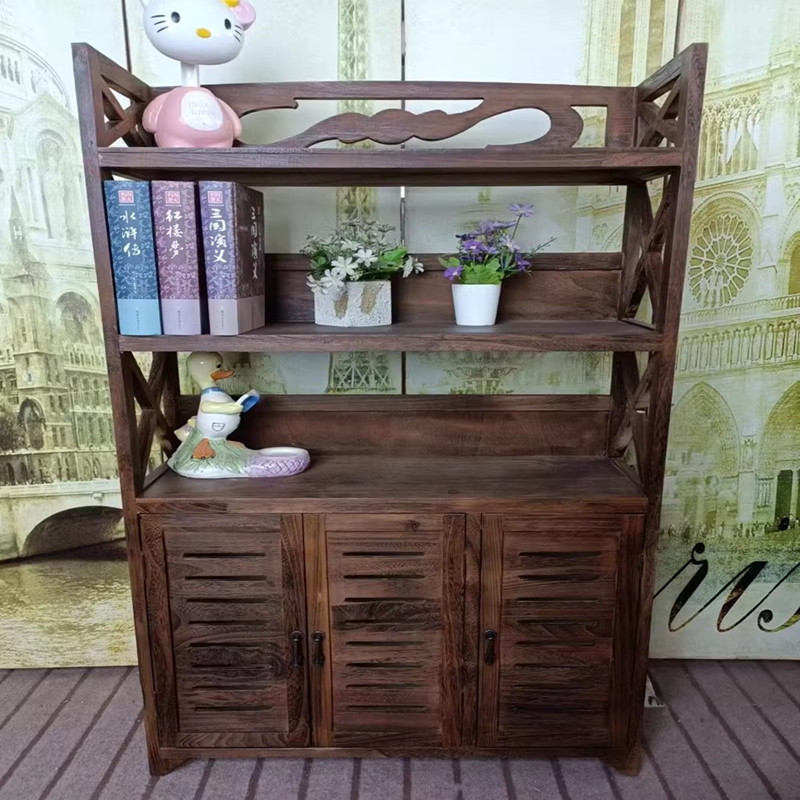 书架实木收纳储物架子三门69*25*117