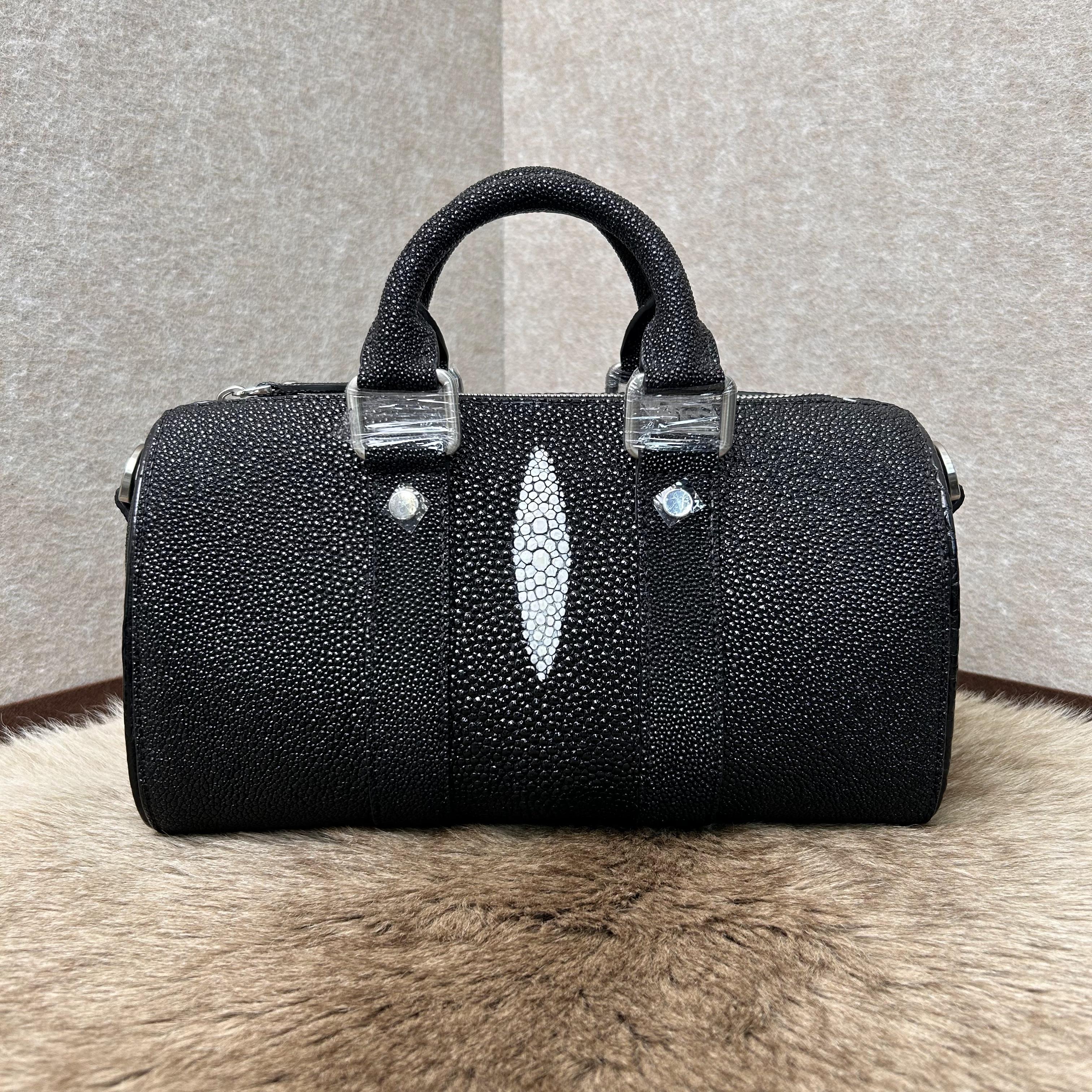 深海珍珠鱼皮女包经典桶包时尚百搭女士鱼皮手提单肩斜挎包气质包