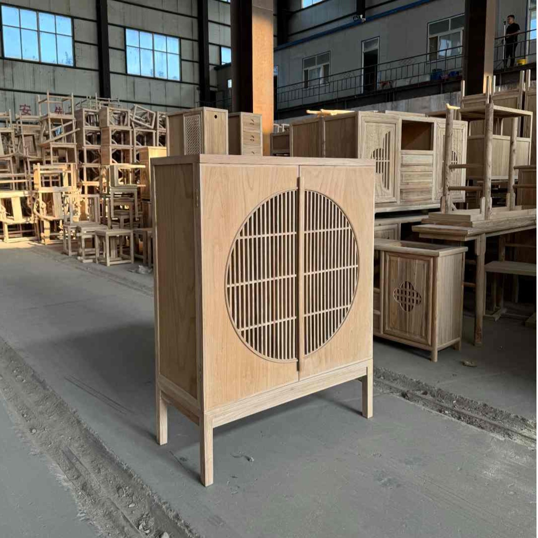 新中式北方榆木餐边柜鞋柜碗筷柜全实木榆木酒店民宿边柜简约