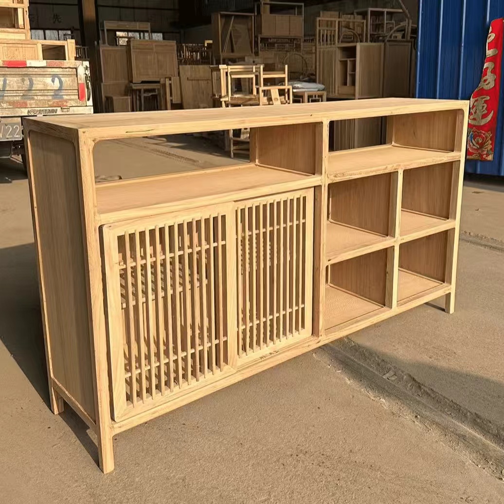 新中式北方榆木餐边柜中式禅意大气简约餐厅自建房免漆全实木