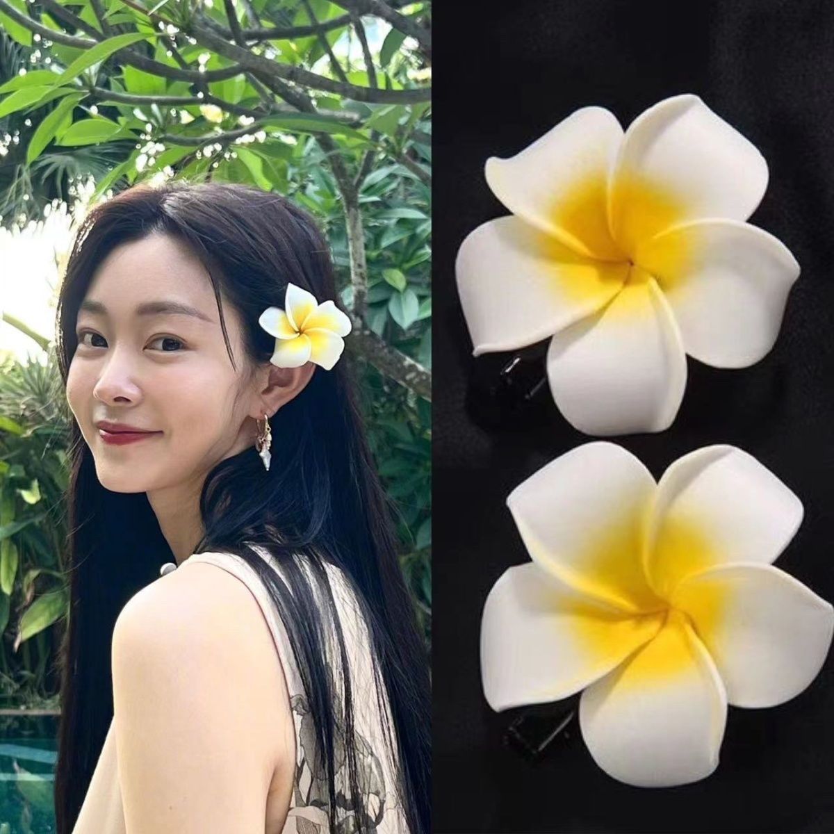 超仙旅游海边拍照装扮发饰鸡蛋花发夹甜美发卡可爱刘海侧边夹头饰