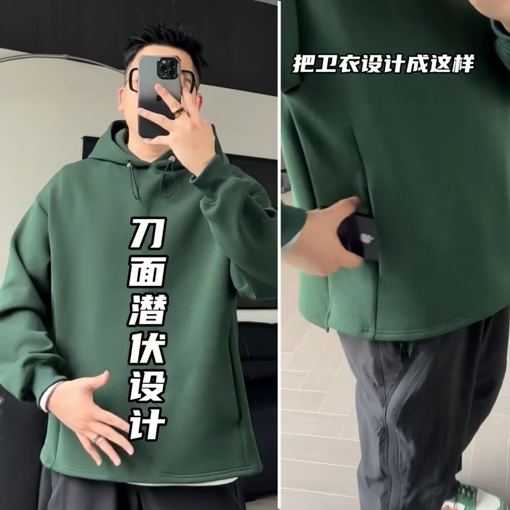 2023秋冬新款美式休闲抗皱连帽隐藏口袋卫衣