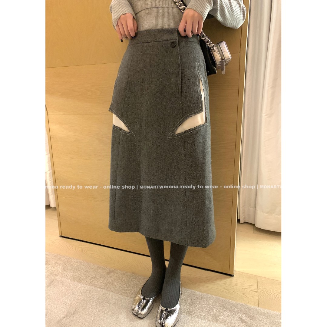 【MONA折扣款 】MONA时髦百搭镂空黑色灰色半身裙 OG146370
