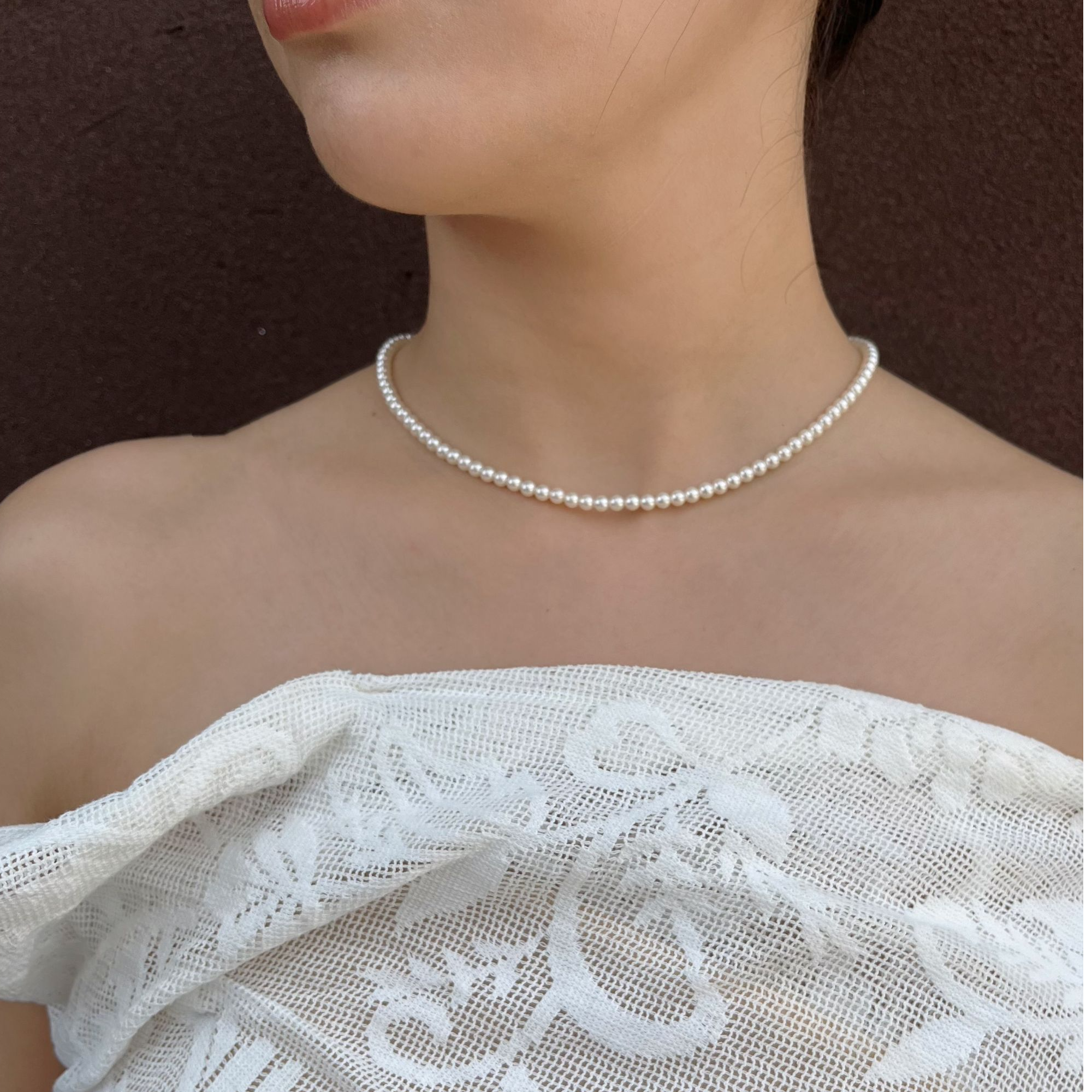 琢啦啦 钛钢仿珍珠项链 4mm暖白仿珍珠项链，正圆光泽美丽复古高级