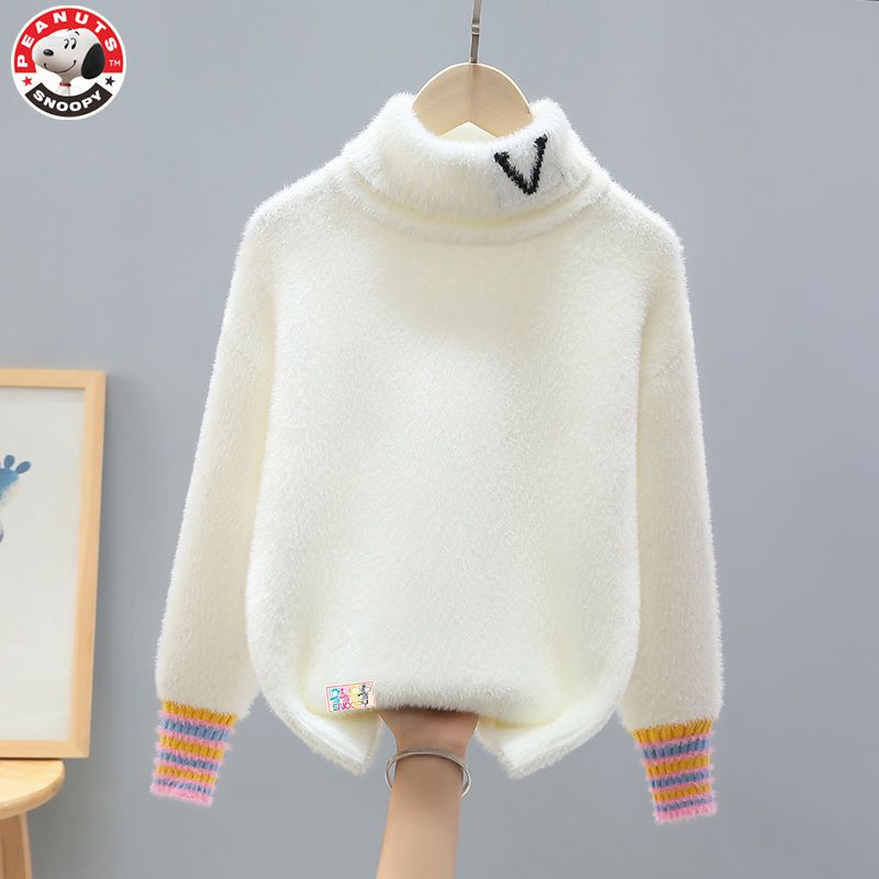Snoopy/史努比女童毛衣冬季加厚水貂绒新款秋冬针织高领中大童潮