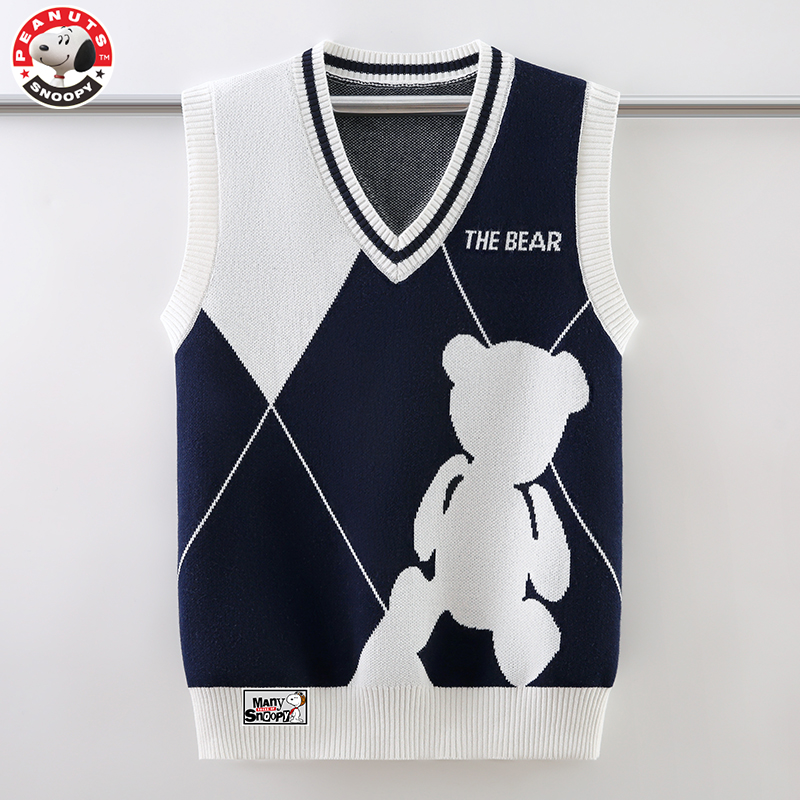 Snoopy/史努比男童马甲2025春秋装儿童针织背心纯棉休闲学院马甲