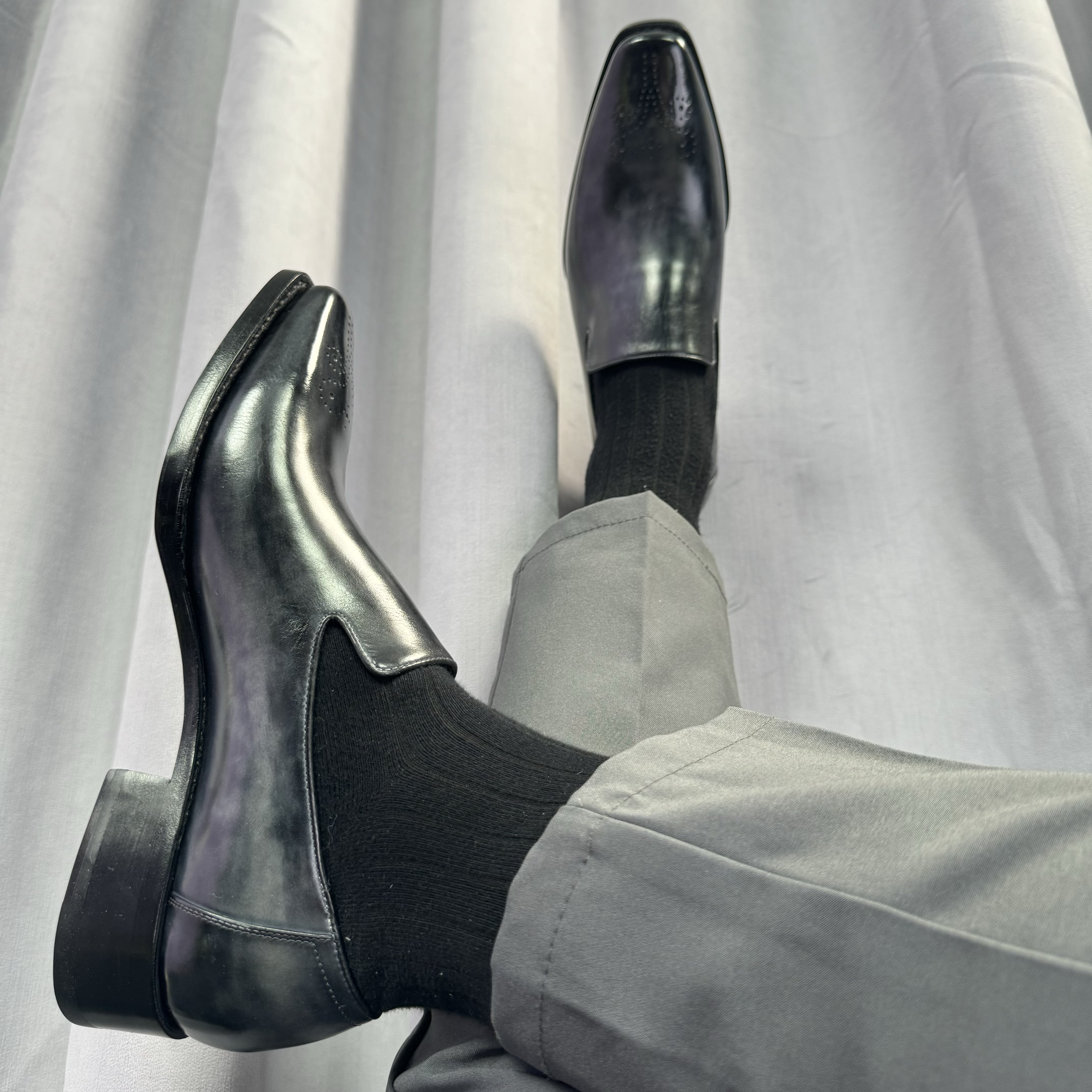 Musen穆森手工固特异擦色商务百搭皮底琴底私人定制真皮乐福鞋