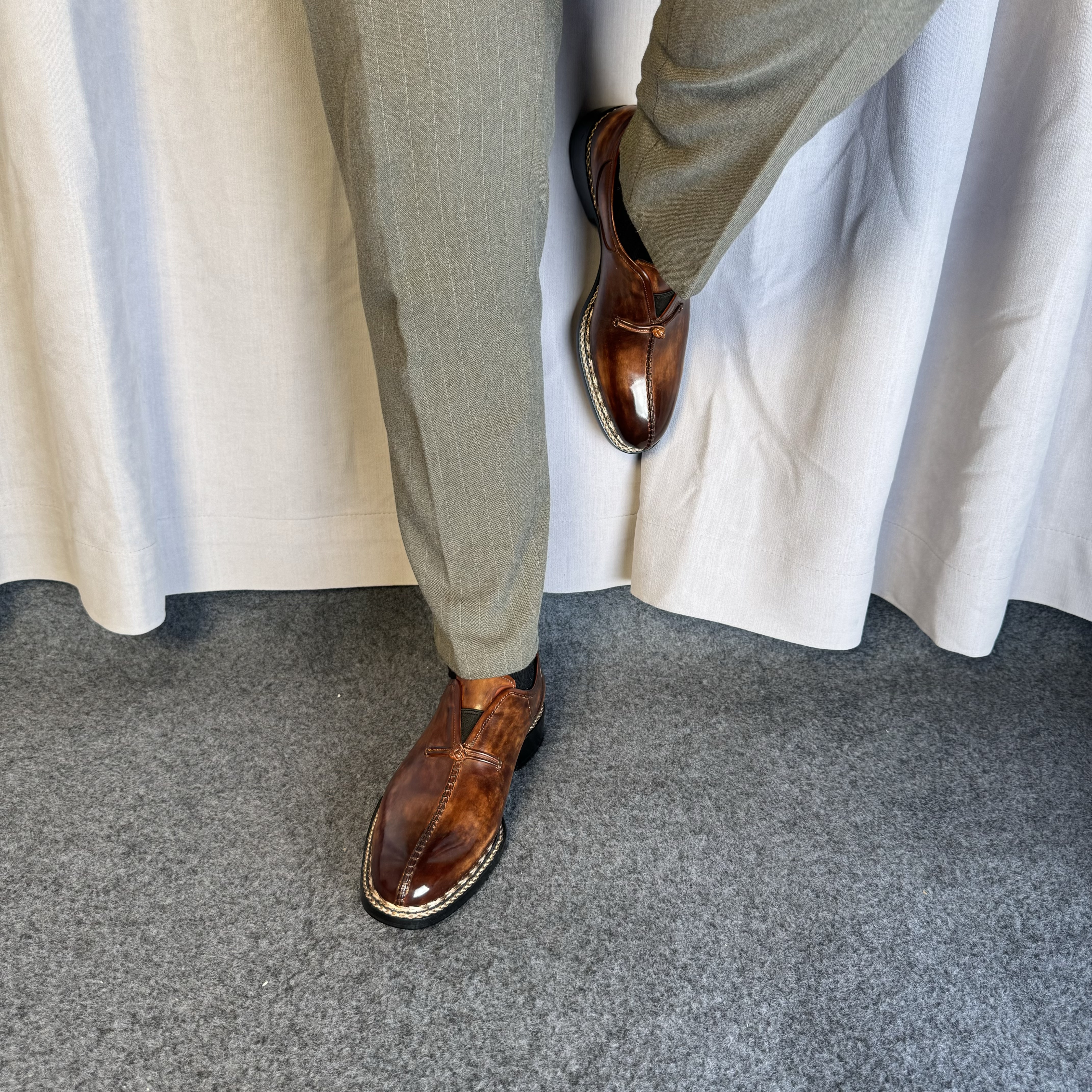 Musen穆森定制大佬鞋固特异英伦风皮鞋男士商务正装手工挪威缝