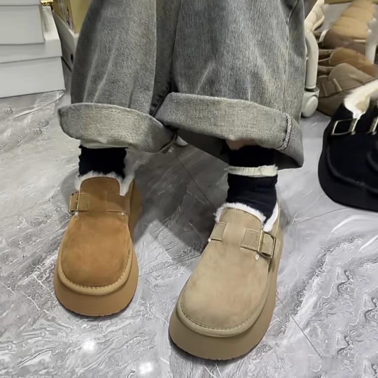 雪地靴女2024新款冬季加绒加厚一脚蹬鞋子厚底毛毛鞋保暖勃肯棉鞋