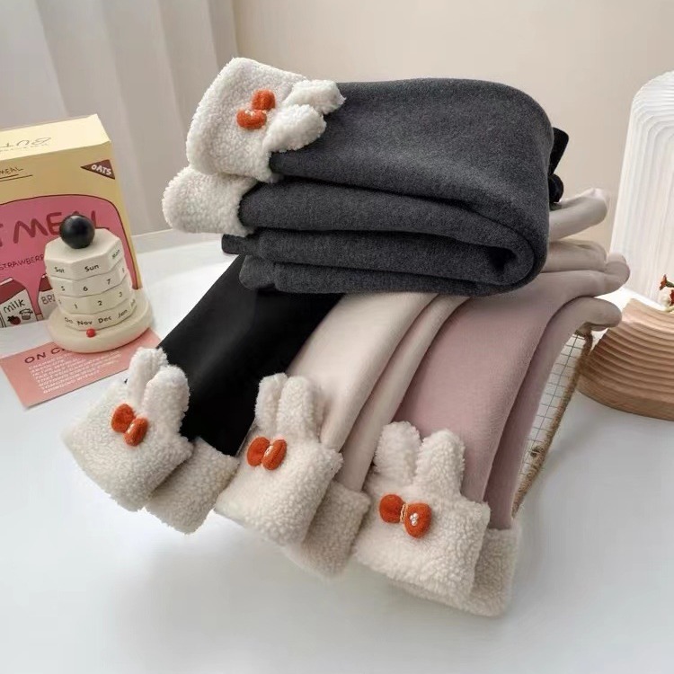 女童兔耳朵加绒打底裤加厚秋冬季女宝宝一体绒外穿保暖裤子