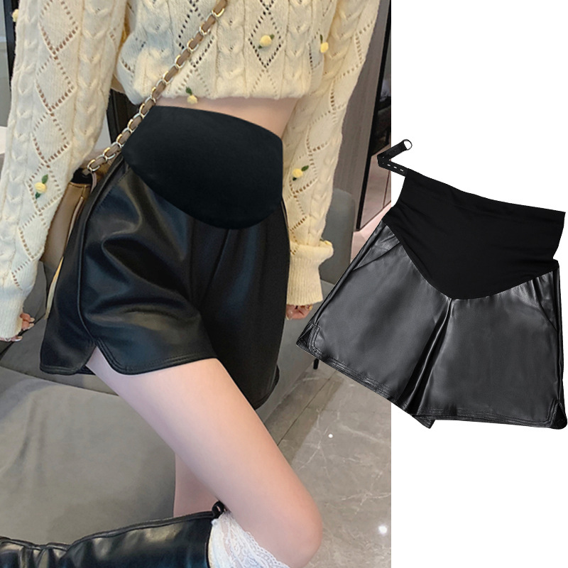 秋冬2023新款孕妇pu皮短裤时尚休闲外穿显瘦打底阔腿裤靴裤