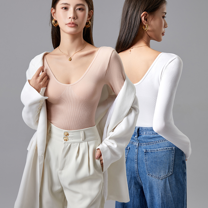 大领口超低领内搭无缝秋冬内穿薄款保暖内衣上衣女无痕长袖打底衫