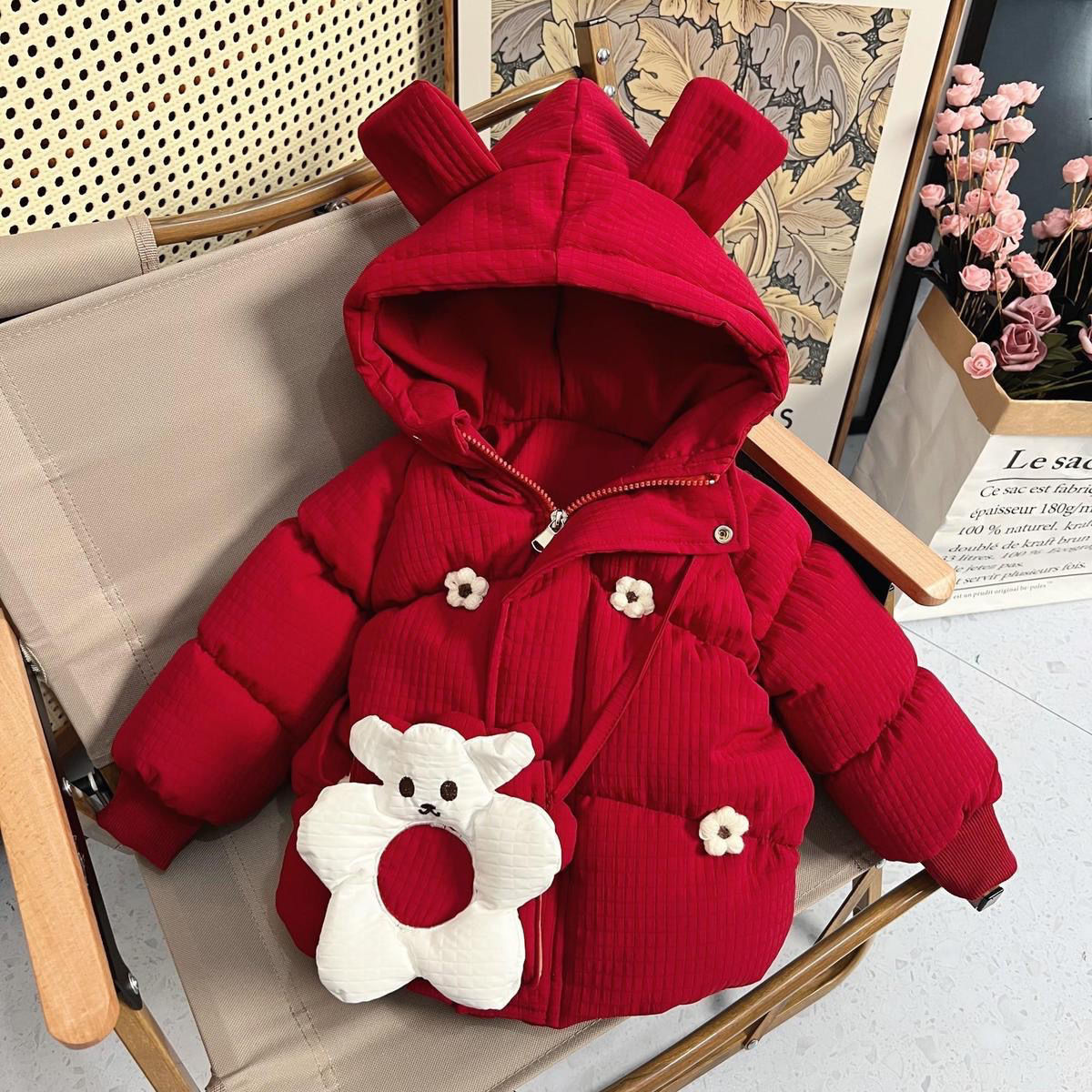 2024冬季新款加绒秋冬棉服洋气加厚外套婴儿衣红色棉袄小童