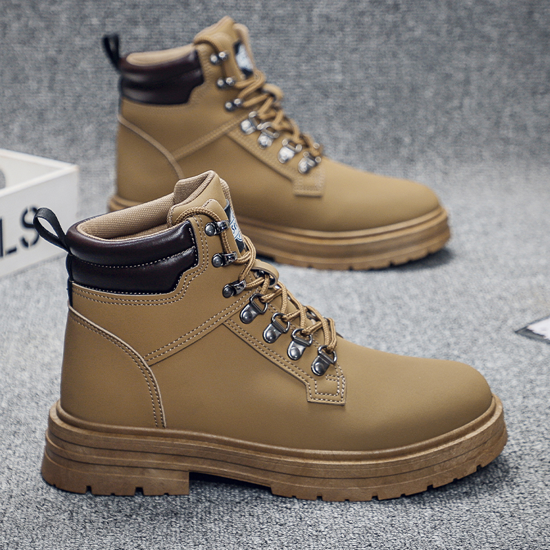 大码男鞋秋季高帮休闲马丁靴子男士潮流防水工装靴百搭户外登山靴