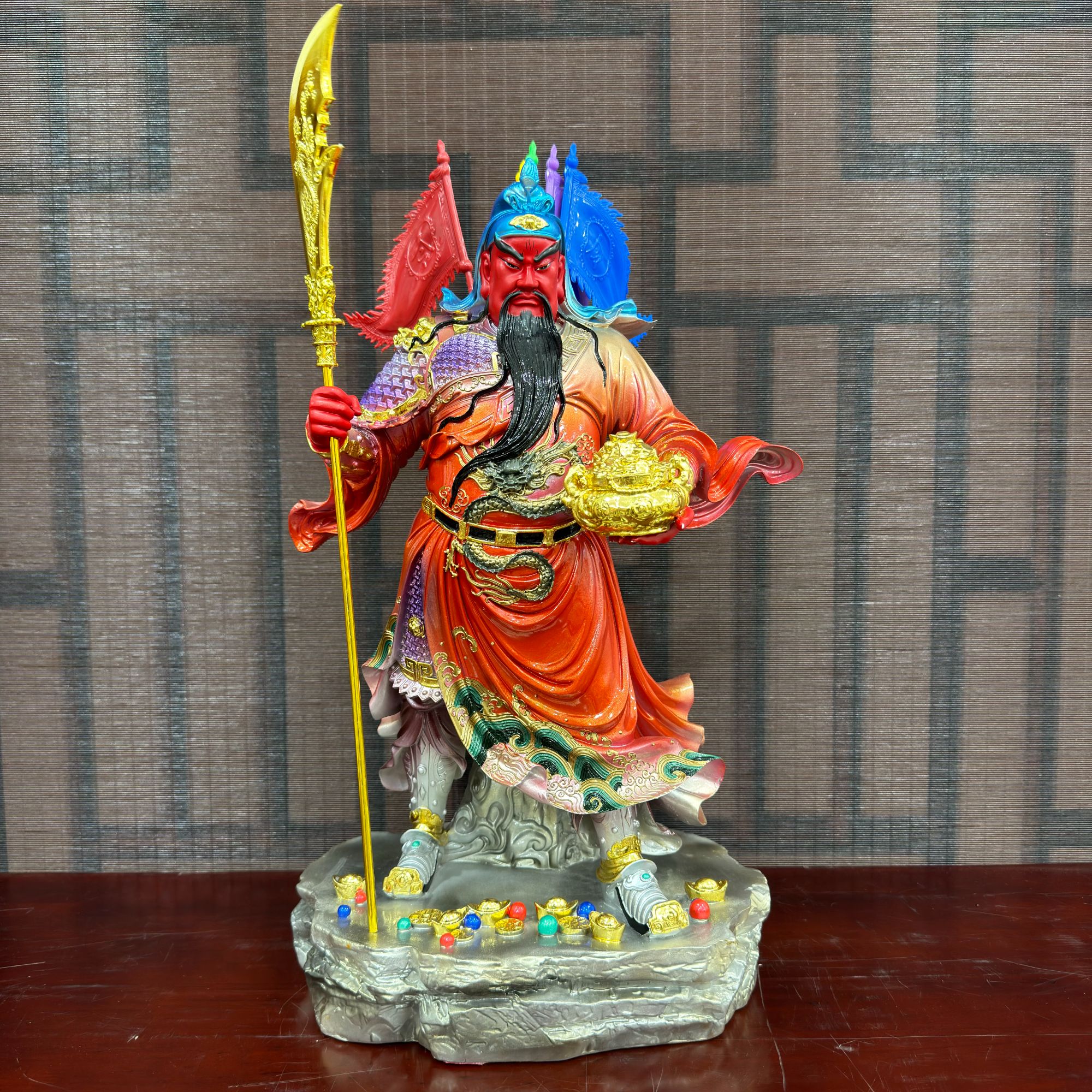 立刀托宝关二爷树脂铜彩红袍武财神关公店铺公司家用玄关精品摆件