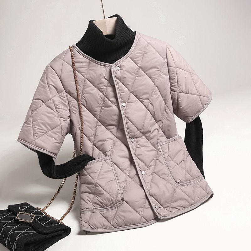 羽绒棉服加绒加厚棉马甲女带袖护肩坎肩中年妈妈居家短袖中袖薄款