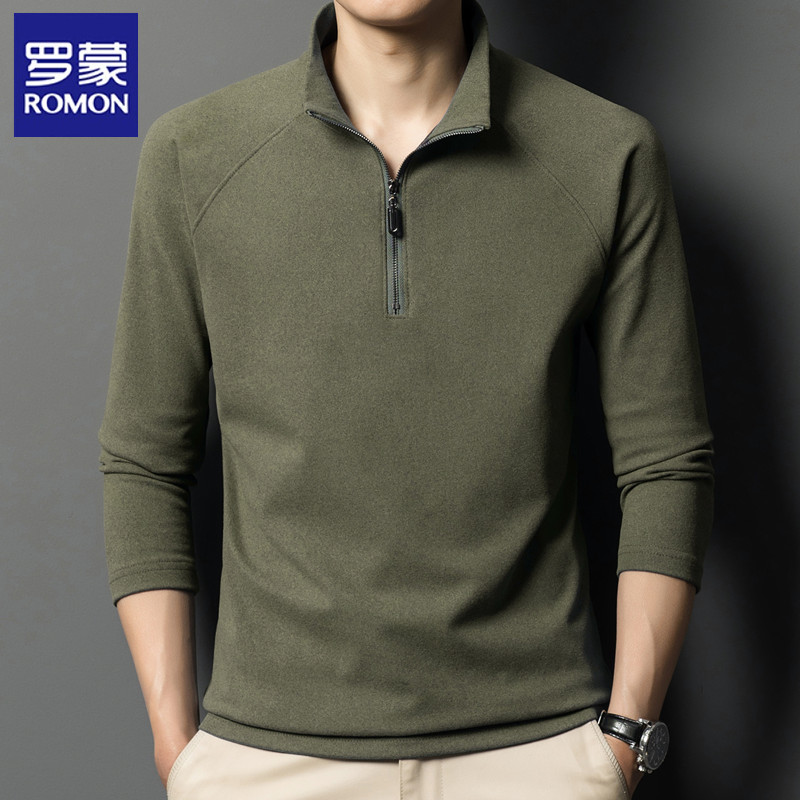 罗蒙阳离子双面德绒半高领拉链卫衣男款上衣冬季加厚保暖纯色打底