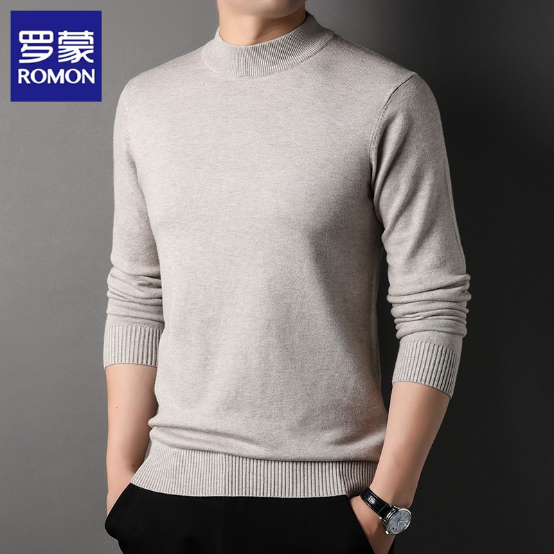 罗蒙秋季半高领长袖毛衣男针织衫长袖内搭男装秋衣休闲毛打底衫