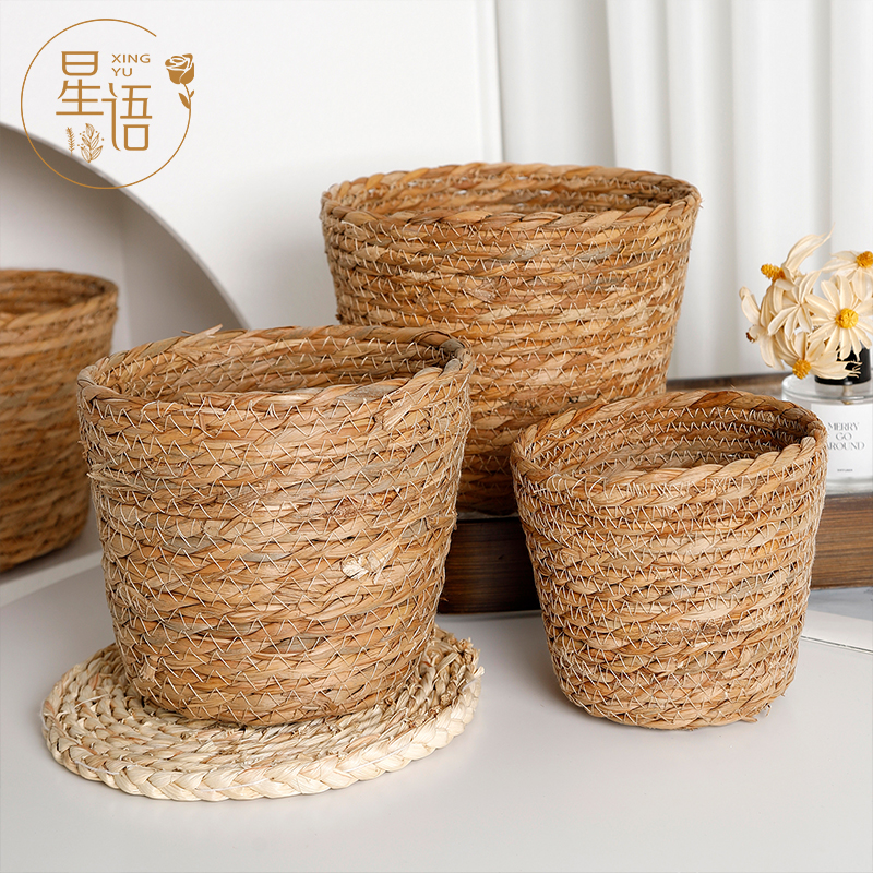 仙子之吻草编花篮抱抱桶田园风鲜花插花手捧篮网红板栗小熊花篮