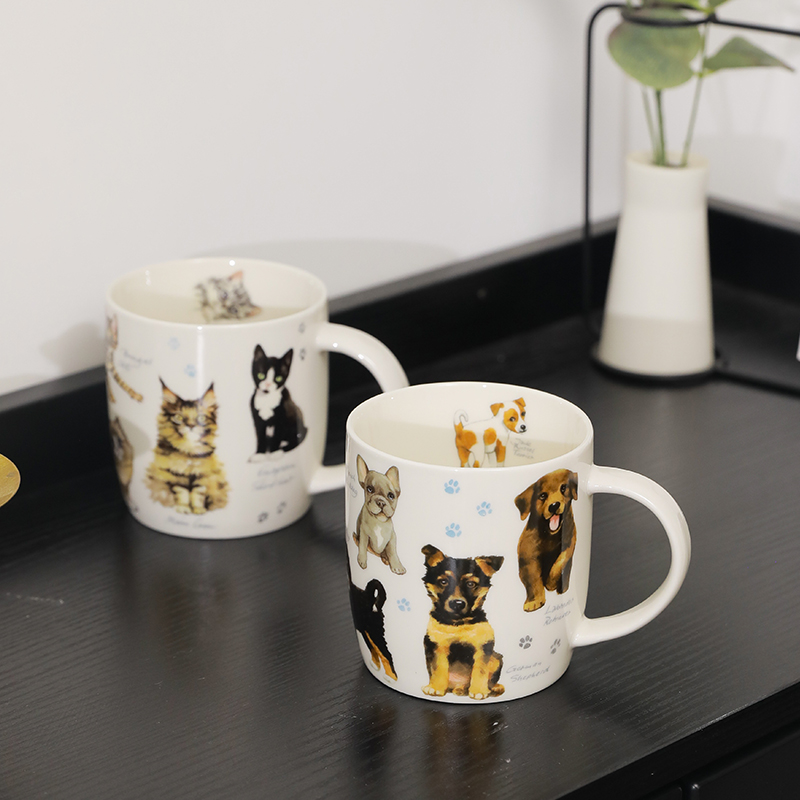 德国原装进口U形杯马克杯情侣复古家用创意骨瓷杯小猫小狗400ml