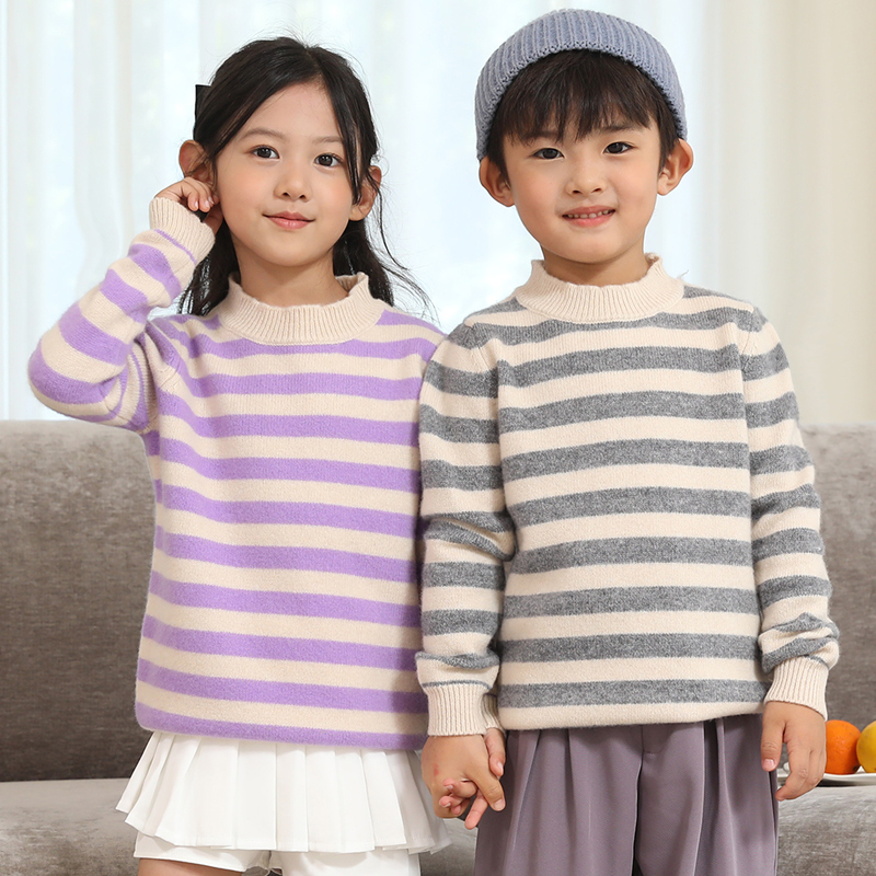 【加厚条纹】女童针织衫圆领宽松套头长袖儿童百搭秋冬时尚休闲打底