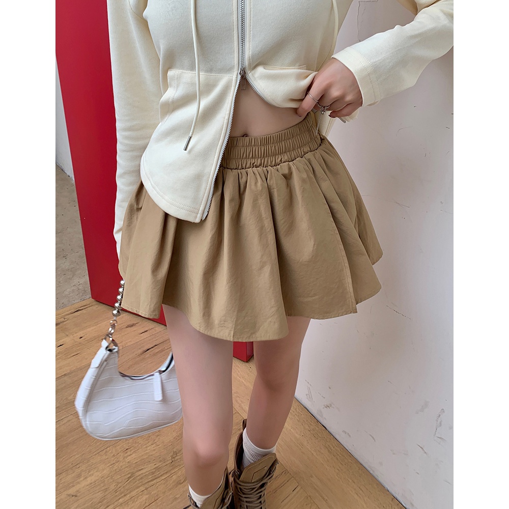 夏装新款设计感小短裙折叠边界蓬蓬裙假两件裙裤A字裙子女潮花苞