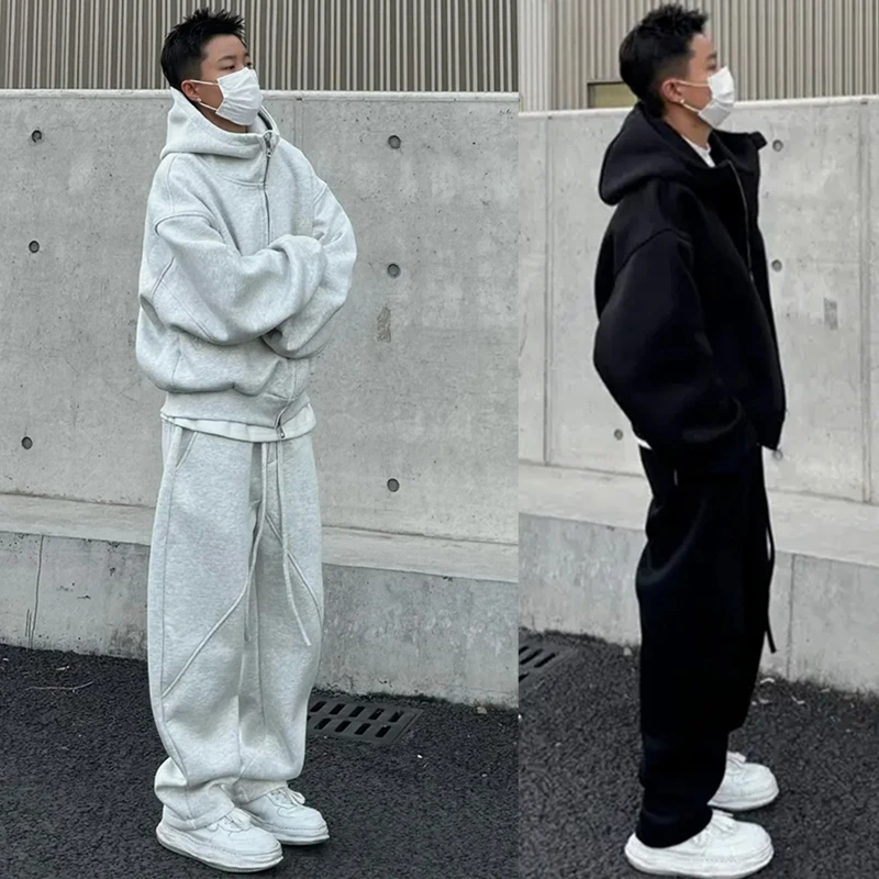 秋冬加厚休闲运动套装男宽松连帽外套卫衣卫裤两件套高级感一整套