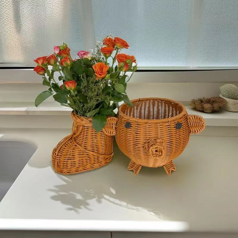 仿藤编手工篮大容量茶几摆放水果零食化妆品杂物收纳编织插花篮