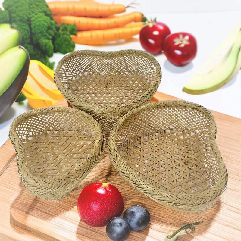 手工编织爱心竹篮水果零食坚果早点下午茶家用餐厅创意水果收纳筐