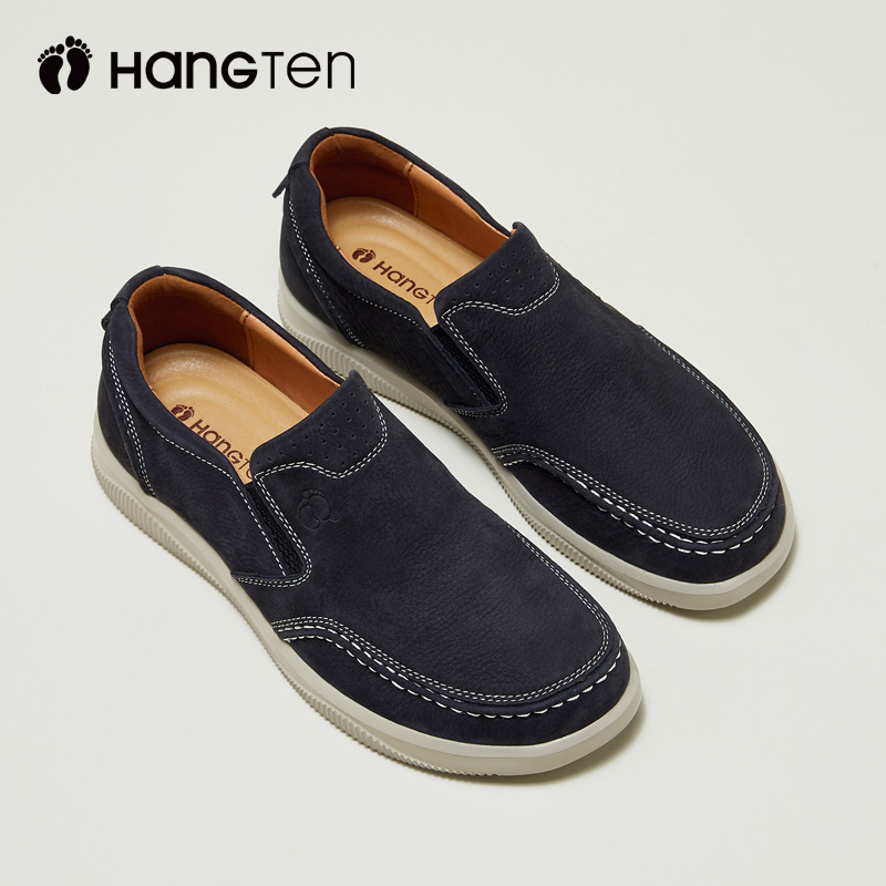 Hang Ten欢腾2025秋冬新款真皮懒人休闲鞋男士一脚蹬爸爸皮鞋