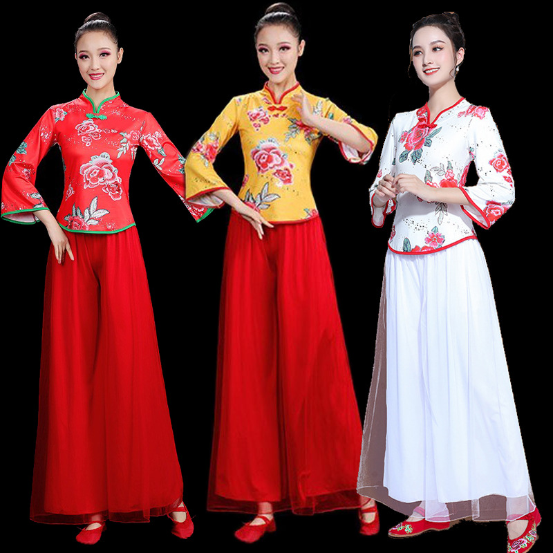 广场舞服装新款中老年春秋秋民族时尚跳舞纱裤套装秧歌表演出舞蹈